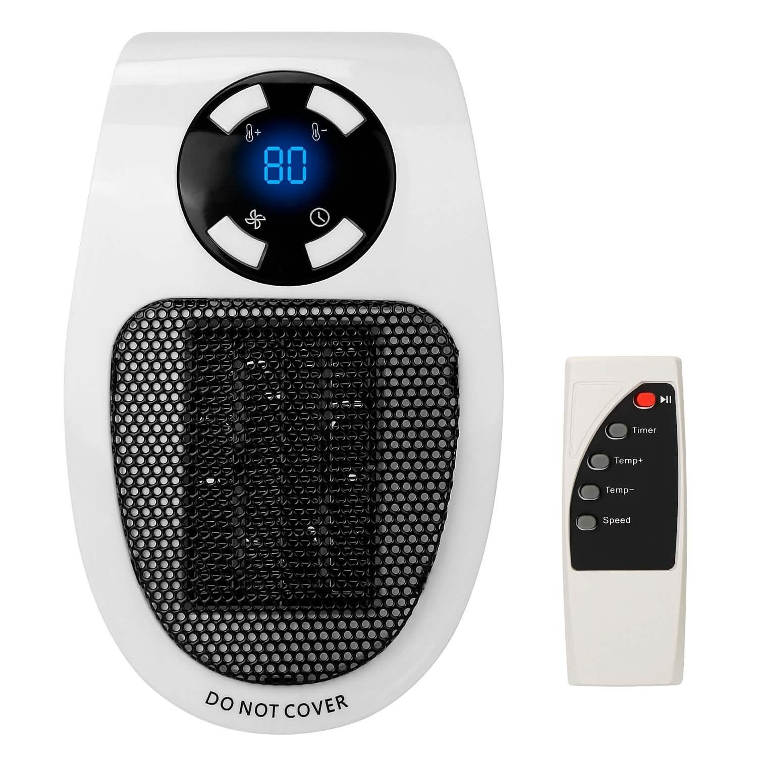 Radiateur soufflant portable 500 W à brancher sur prise murale avec télécommande
