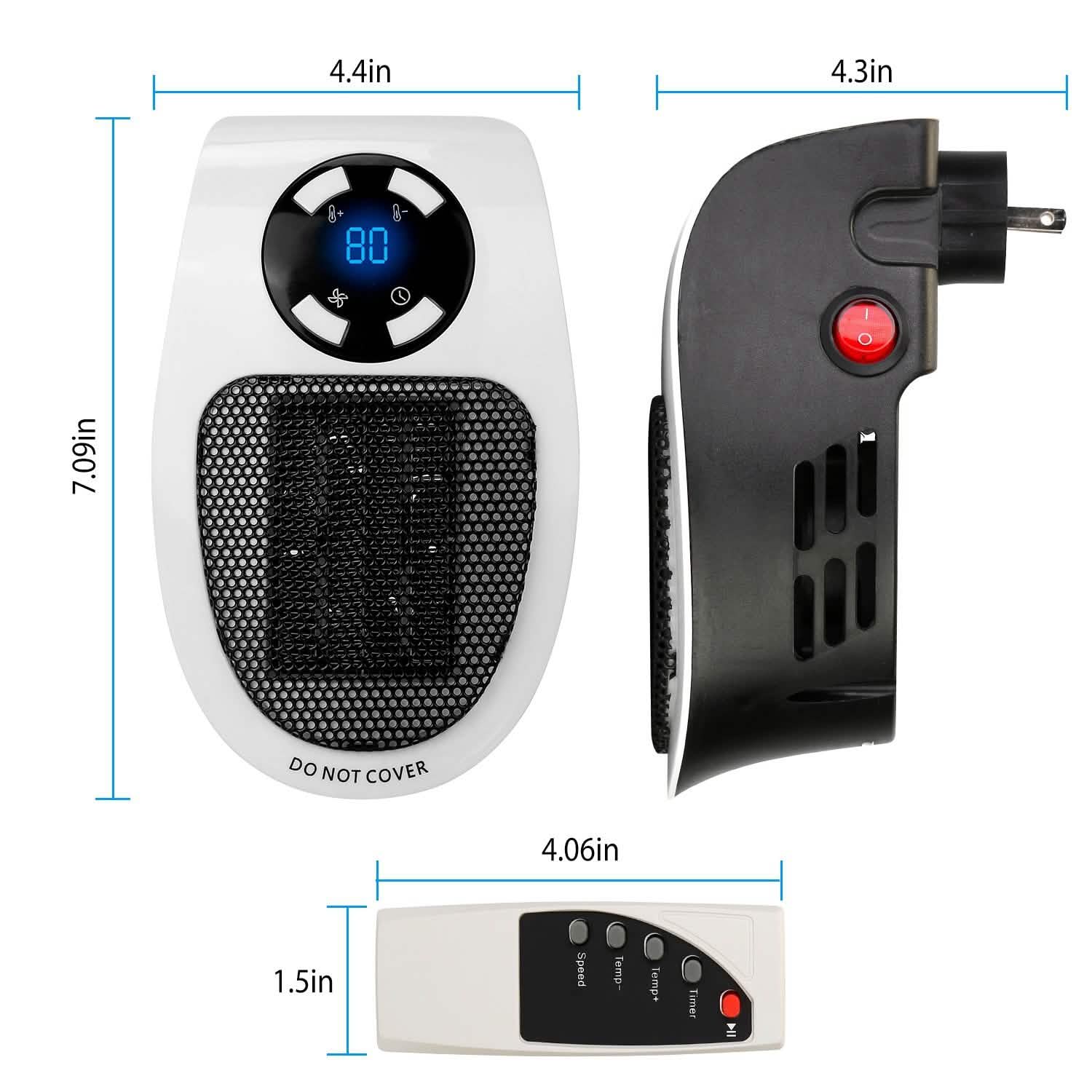 Radiateur soufflant portable 500 W à brancher sur prise murale avec télécommande