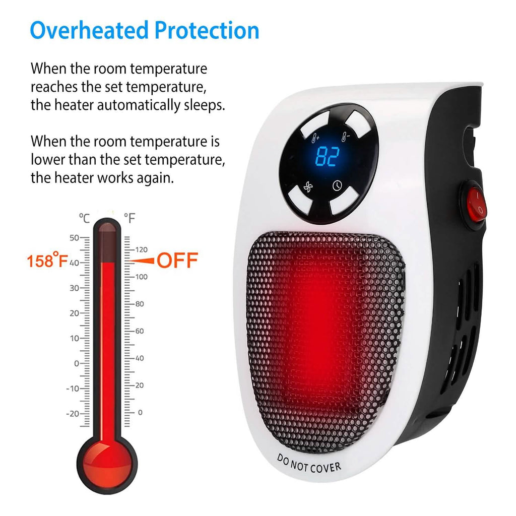 Radiateur soufflant portable 500 W à brancher sur prise murale avec télécommande