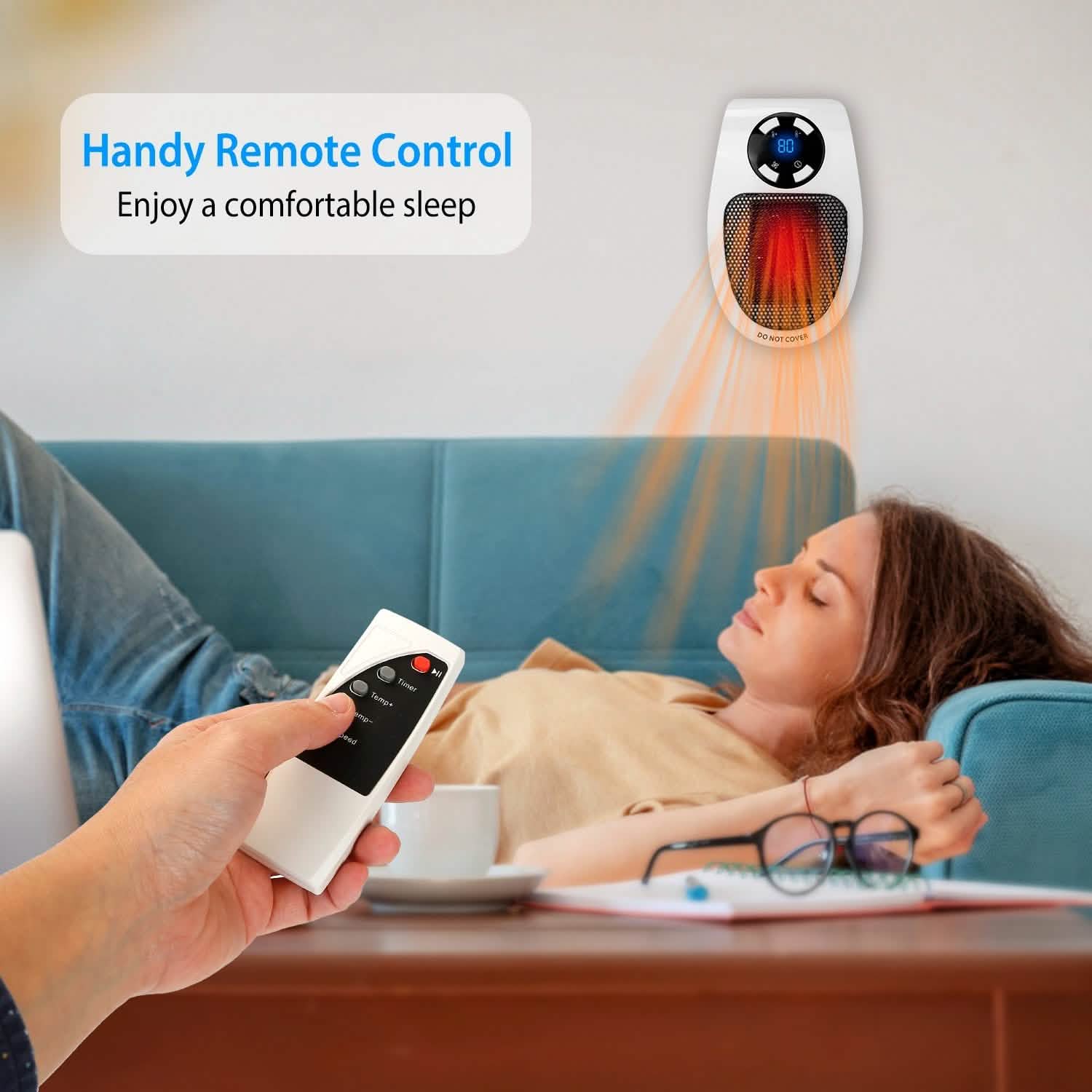 Radiateur soufflant portable 500 W à brancher sur prise murale avec télécommande