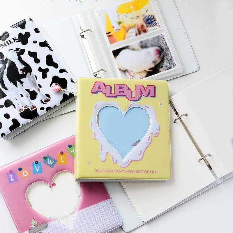 Album photo de 50/100 pochettes en forme de cœur creux, mini porte-cartes photo 4/6 pouces, classeur de cartes et rangement d'autocollants, étui pour cartes de visite, album de photos instantanées, cadeaux pour la Saint-Valentin