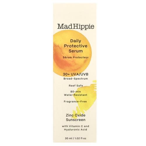 Sérum protecteur quotidien Mad Hippie SPF 30+, Vitamine C et Acide hyaluronique, Crème solaire à l'oxyde de zinc, Sans danger pour les récifs coralliens, 30 ml