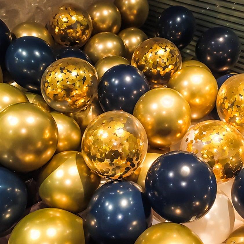 Ballons de confettis en latex métallisés or, argent et noir de 10 pouces - 50/15 pièces - pour décorations de mariage, d'anniversaire, de douches nuptiales et de baby showers