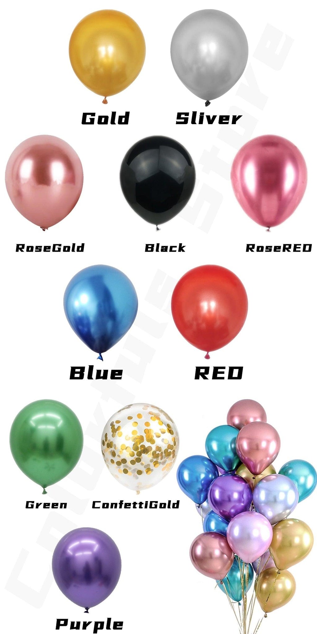 Ballons de confettis en latex métallisés or, argent et noir de 10 pouces - 50/15 pièces - pour décorations de mariage, d'anniversaire, de douches nuptiales et de baby showers