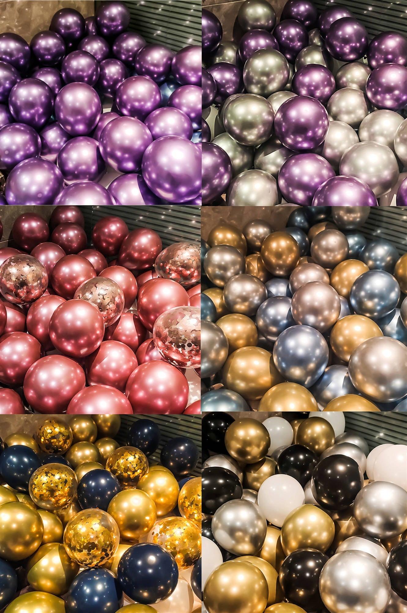 Ballons de confettis en latex métallisés or, argent et noir de 10 pouces - 50/15 pièces - pour décorations de mariage, d'anniversaire, de douches nuptiales et de baby showers