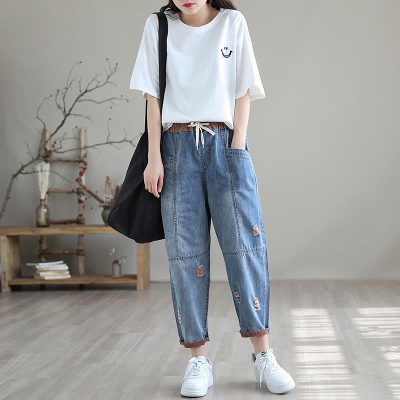 Jean déchiré capri pour femme