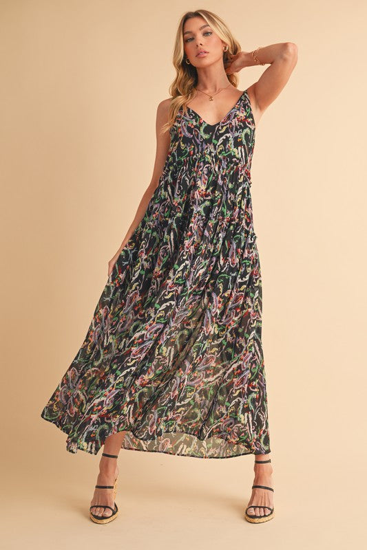 Robe Confortable À Bretelles Imprimée À Volants En V Pour Femme – Ludique, Féminine et Amusante pour les Journées d'Été