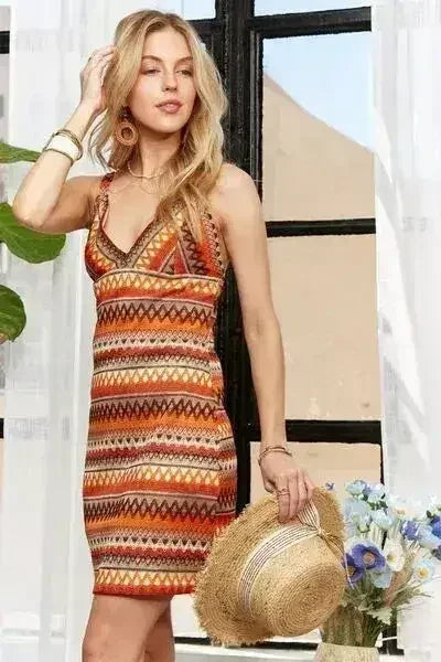 Robe mini ADORA rayée contrastée à col en V