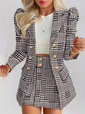 Tailleur jupe grande taille à carreaux pour femme – Ensemble deux pièces blazer et jupe taille haute