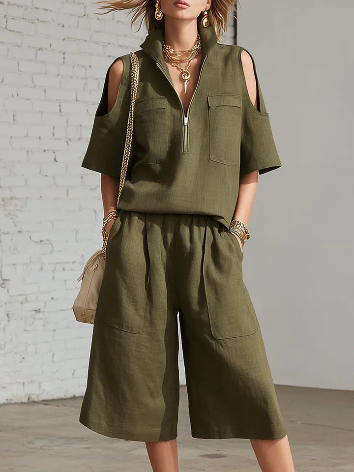 Ensemble deux pièces chemise à manches courtes et short ample | Décontracté
