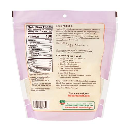 Bobs Red Mill Noix de coco râpée, 340g (Lot de 1) - Sans OGM, Certifié équitable, Végétalien, Compatible Paléo, Compatible Keto, Casher