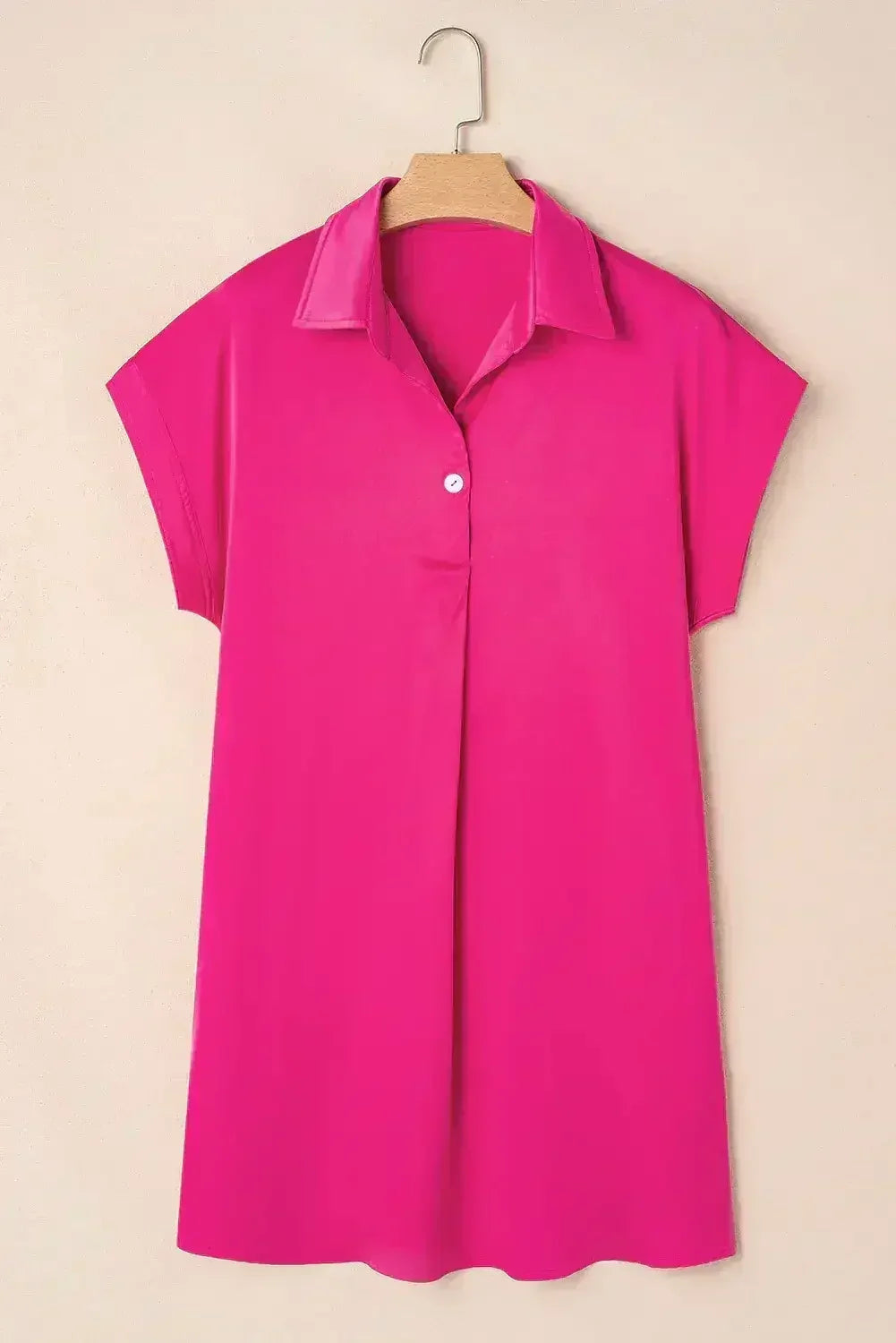 Robe T-shirt Décontractée Boutonnée Col Rose Rouge