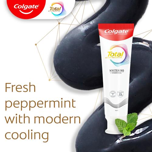 Dentifrice Colgate Total Blancheur + Charbon, Dentifrice Menthe, Tube de 144g, Lot de 2