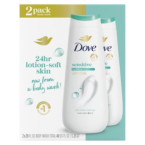 Pain Moussant Dove Hypoallergénique et sans sulfate pour peaux sensibles, élimine efficacement les bactéries tout en nourrissant votre peau, 591 ml (lot de 2)