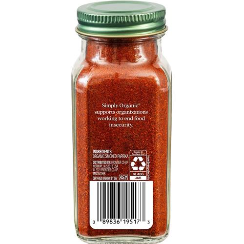 Paprika fumé Simply Organic, 77 g, paprika espagnol fumé et moulu au bois de chêne, saveur fumée intense, casher