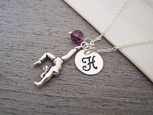 Collier personnalisé Gymnastique – Initiale et Pierre de naissance en argent sterling
