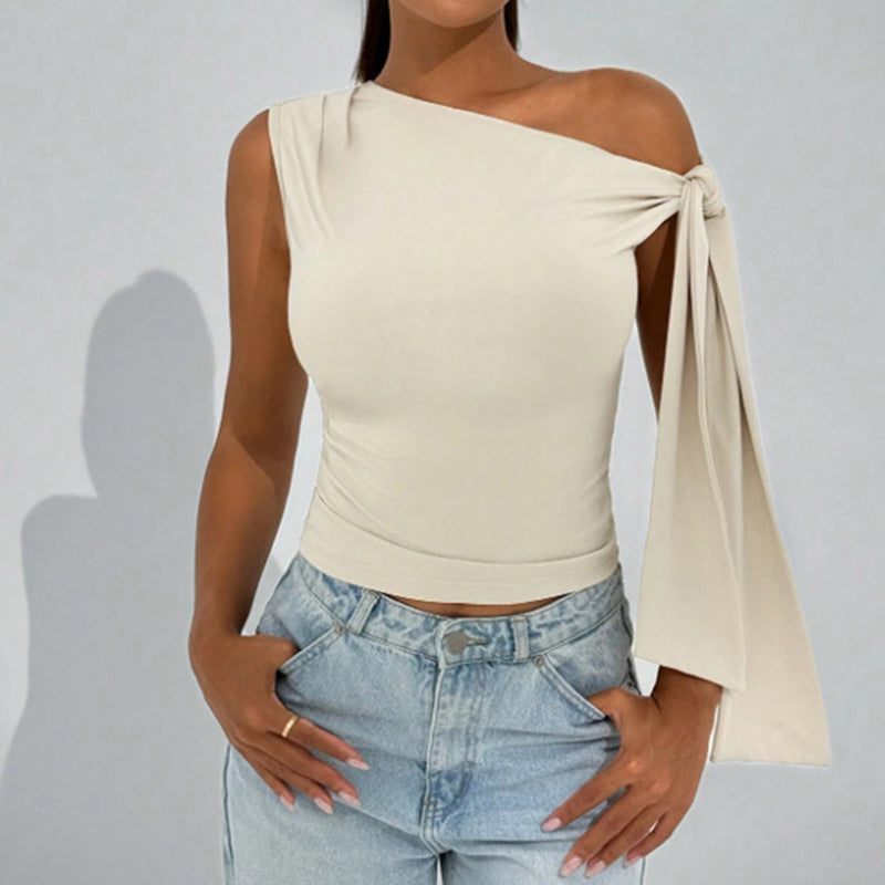 Haut asymétrique à épaule dénudée pour femme – Idéal pour sorties et fêtes