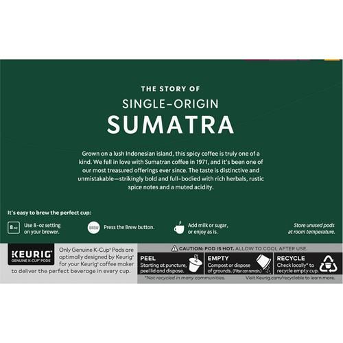 Dosettes de café Starbucks K-Cup, café torréfié foncé, Sumatra, 100 % Arabica, 1 boîte (10 dosettes)