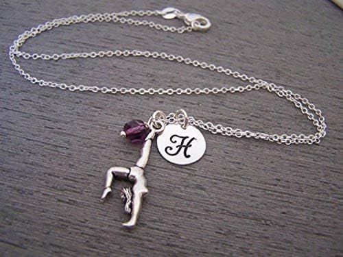 Collier personnalisé Gymnastique – Initiale et Pierre de naissance en argent sterling