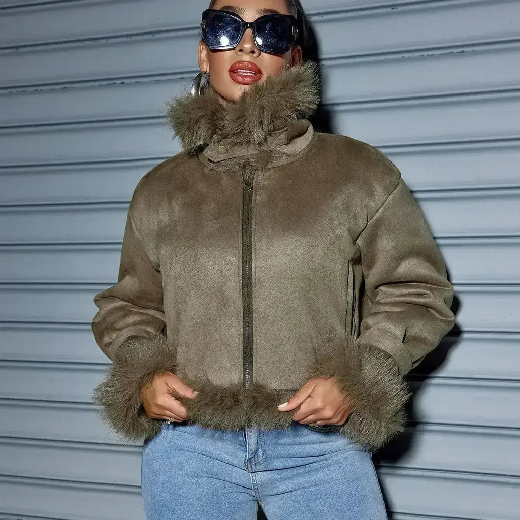 Manteau court en daim pour femme – Streetwear automne et hiver en similicuir