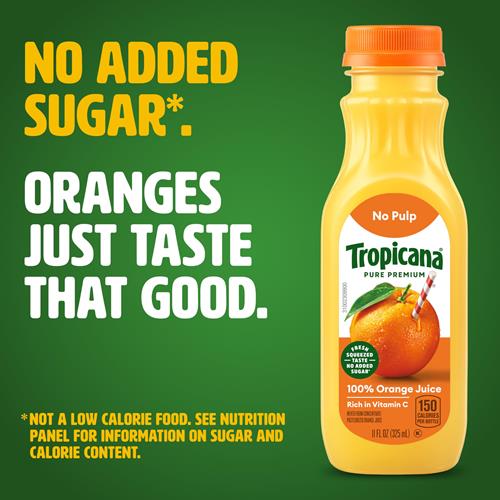 Jus d'orange Tropicana Pure Premium 100% Original, sans pulpe, portion individuelle, bouteille de 325 ml