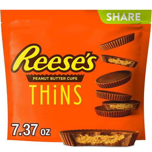 Reeses Thins Coupes Beurre de Cacahuètes et Chocolat au Lait, Sachet Familial, 209 g