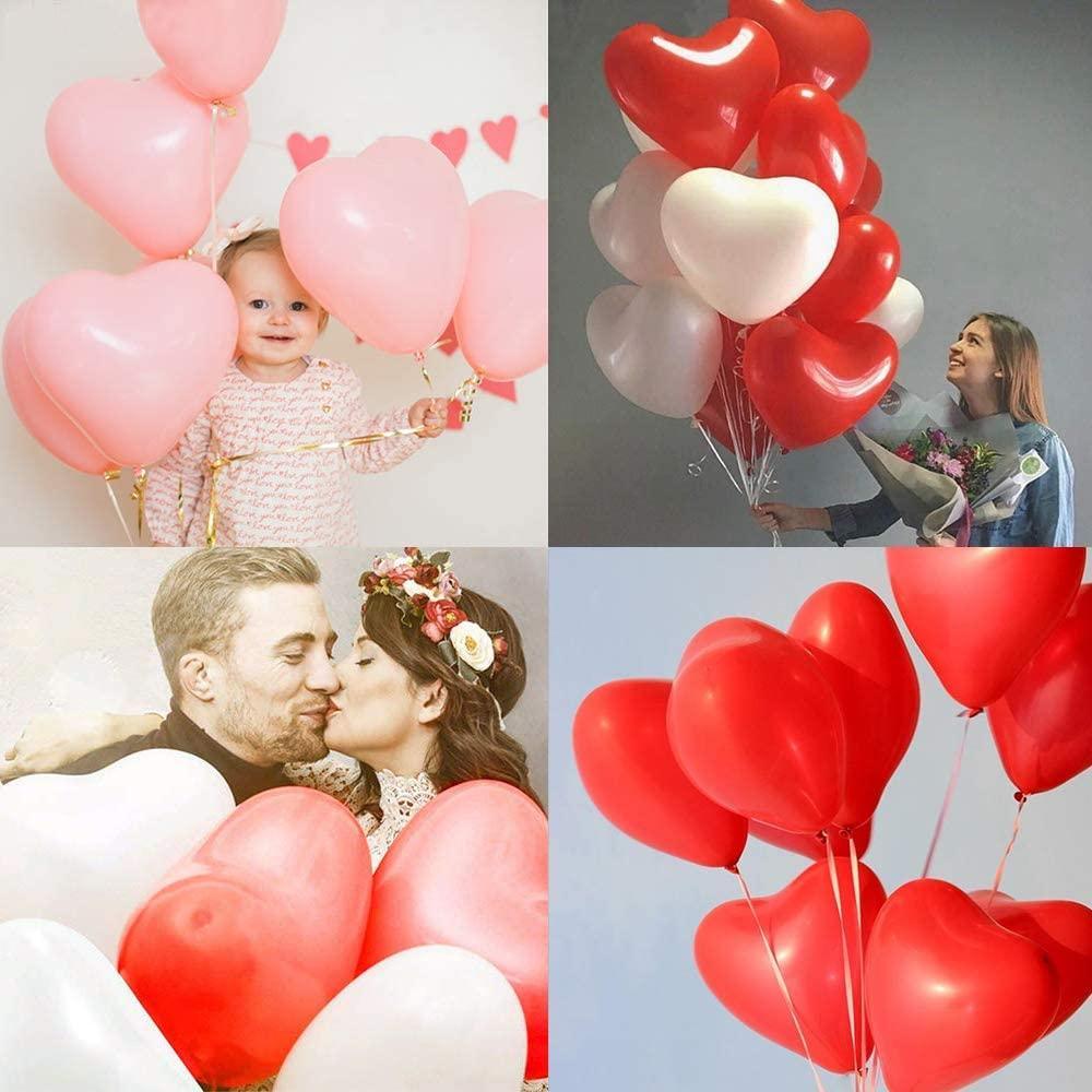 Lot de 100 ballons rouges et roses de 10 pouces en forme de cœur pour mariage, fête et célébration, ballons gonflables en latex à l'hélium pour la Saint-Valentin et anniversaire