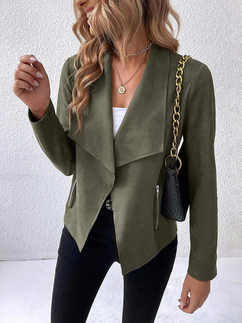 Veste classique minimaliste à col et manches longues pour femme – Vêtement d'extérieur minimaliste et léger pour le quotidien