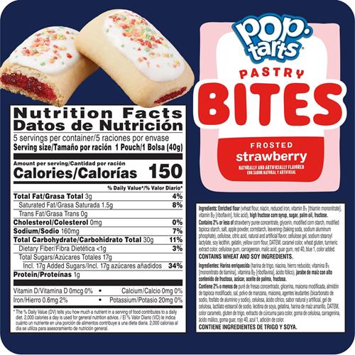 Pop-Tarts Bouchées Pâtissières Cuites, Snacks pour Enfants, Déjeuner Scolaire, Fraise Givrée, Boîte de 198g (5 Sachets)