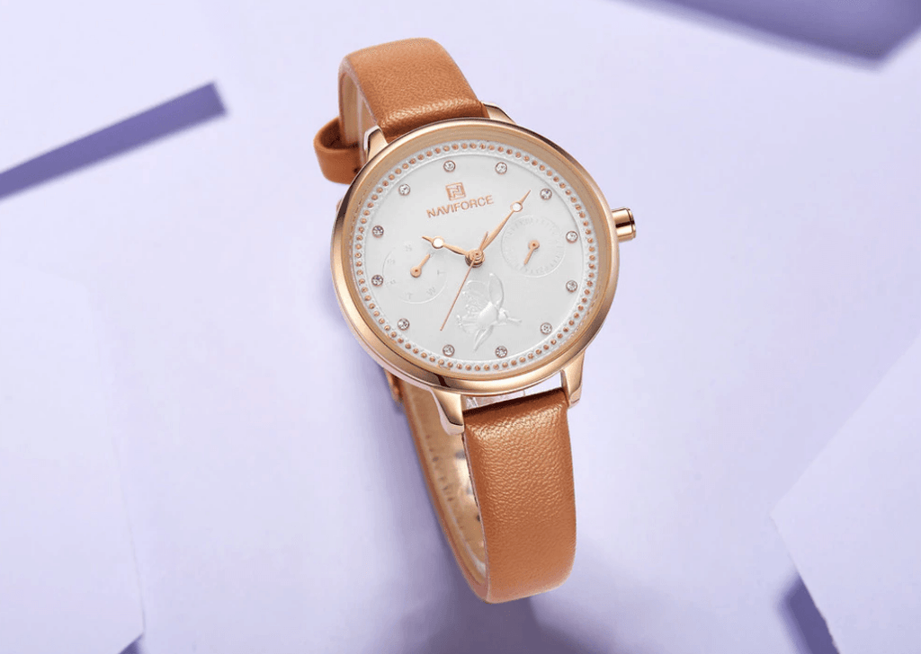 Montre de luxe élégante pour femme avec double zircon et deux chronomètres jour et date