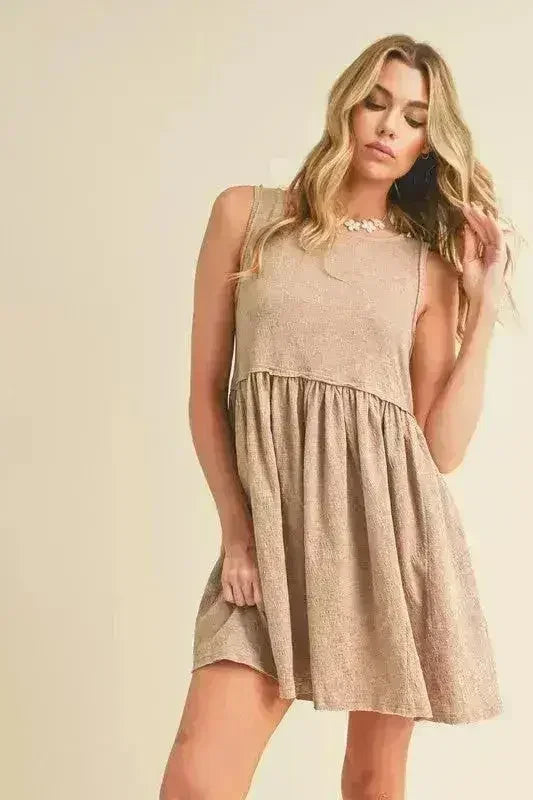 Robe débardeur courte à col rond – Tenue décontractée polyvalente froncée