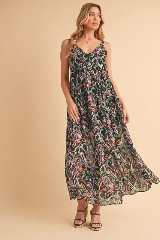 Robe Confortable À Bretelles Imprimée À Volants En V Pour Femme – Ludique, Féminine et Amusante pour les Journées d'Été
