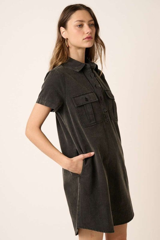 Robe chemise boutonnée à col et manches courtes pour femme – Un essentiel décontracté, chic et polyvalent pour votre garde-robe