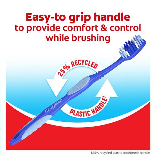 Brosse à dents Colgate Extra Clean, lot de brosses à dents à poils moyens, brosses à dents pour adultes à poils moyens avec manche ergonomique et brins circulaires, aide à éliminer les taches de surface, paquet de 6
