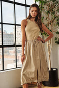 Robe Lavée Sans Manches avec Cordon de Serrage pour Femmes – Robe Décontractée, Élégante, Confortable, Polyvalente, Chic Sans Effort pour le Quotidien