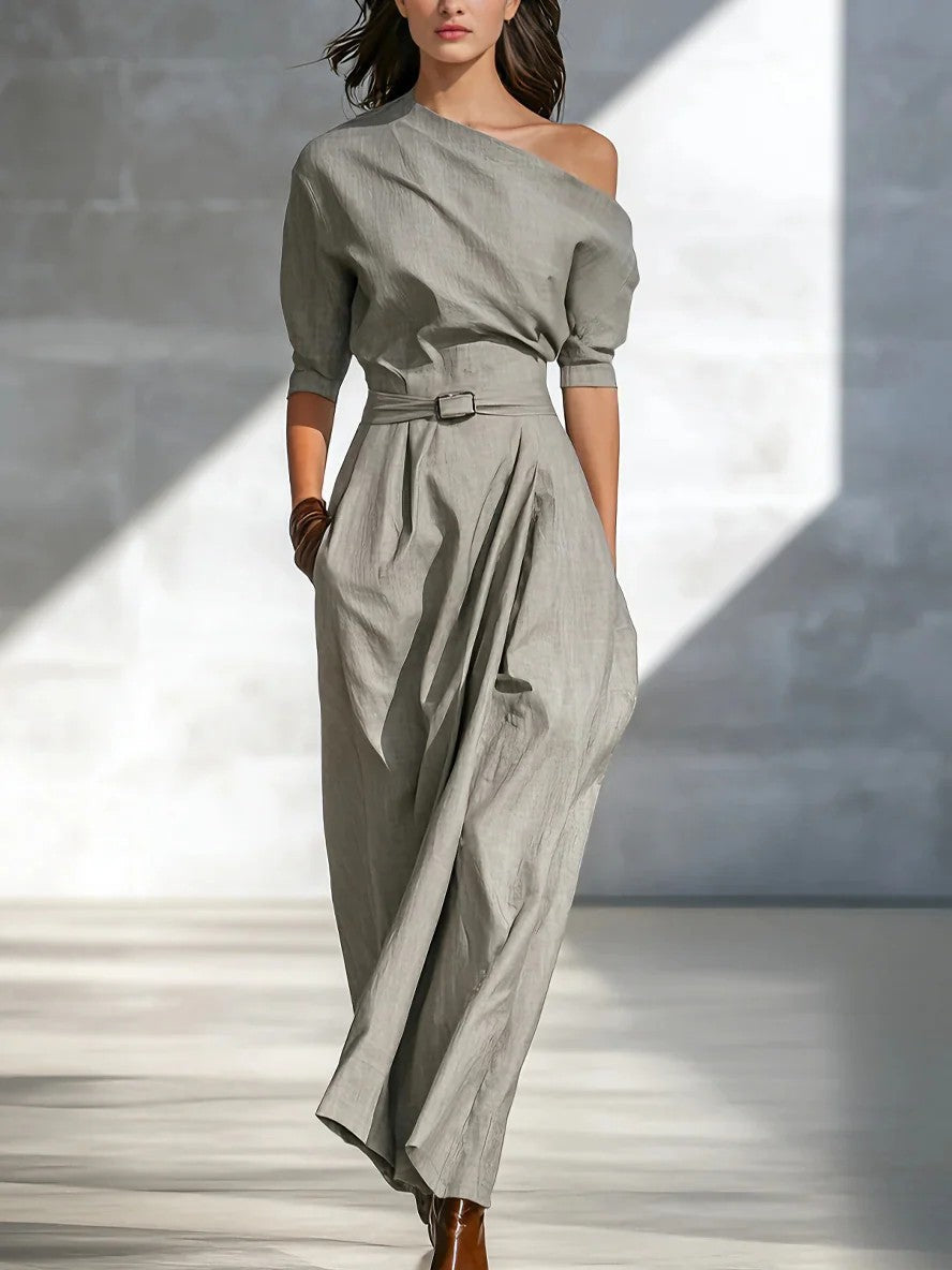 Robe longue asymétrique pour femme – Modèle à épaule unique et taille cintrée