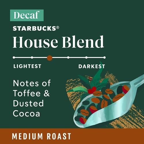 Café moulu Starbucks, café torréfié moyen, décaféiné House Blend, 100% Arabica, 1 sac (340 g)
