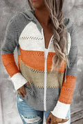 Sweat à capuche en maille ajourée Femme, Gris Colorblock, avec fermeture éclair frontale
