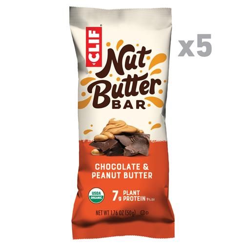 Barre Clif au Beurre de Noix - Chocolat Beurre de Cacahuète - Barres Énergétiques Farcies - Sans OGM - Bio USDA - Végétalienne - Faible Index Glycémique - 50 g (Paquet de 5)