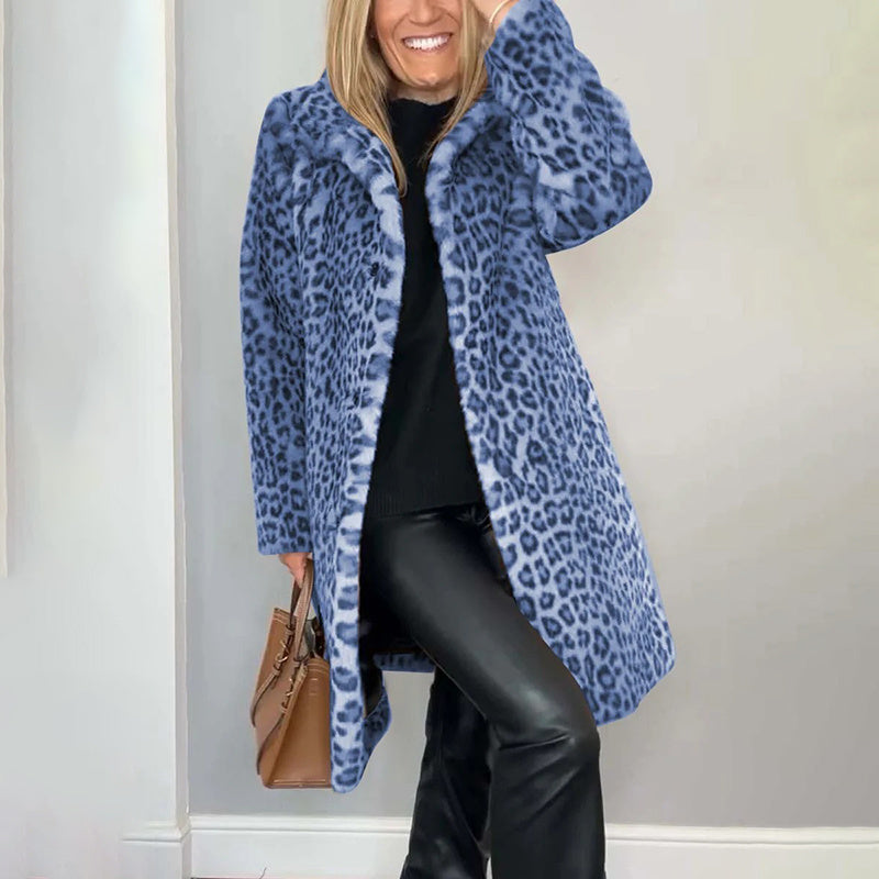 Veste mi-longue doublée polaire imprimé léopard – Coupe ample et confortable