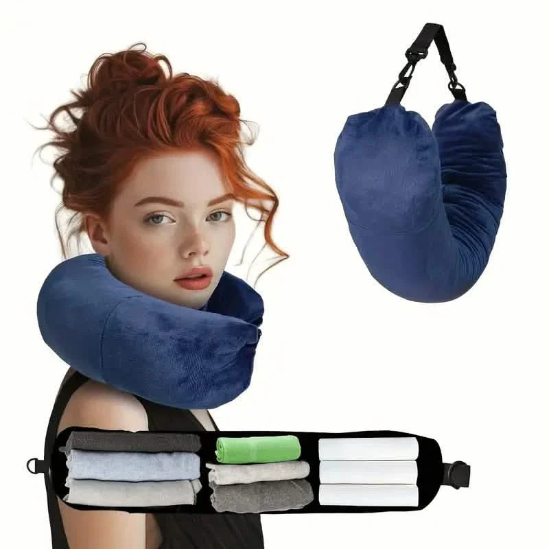 Oreiller de voyage et organiseur – Grand, polyester, fermeture éclair, lavable en machine