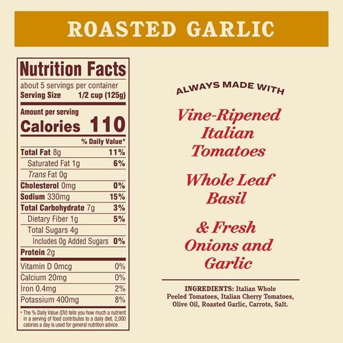 Sauce tomate maison Raos, ail rôti, 680 g, sauce pâtes polyvalente, faible en glucides, compatible céto, entièrement naturelle, qualité supérieure, fabriquée avec des tomates italiennes douces et de l'ail caramélisé – Pa