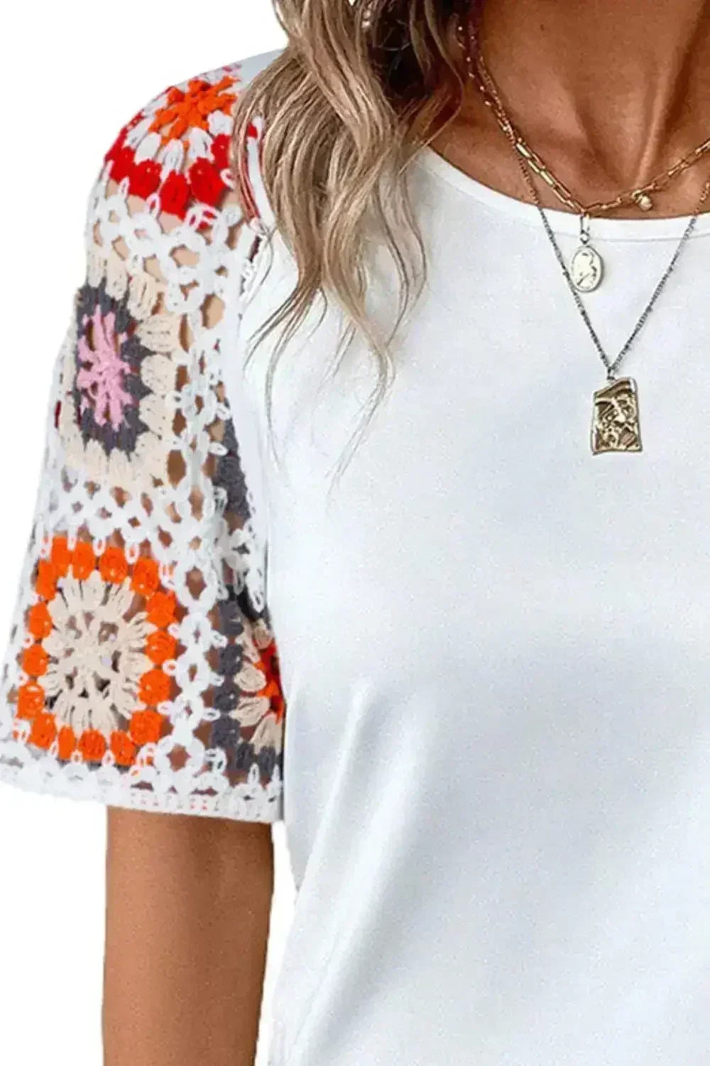 Chemisier à manches courtes et col rond à motifs géométriques | Femstylo