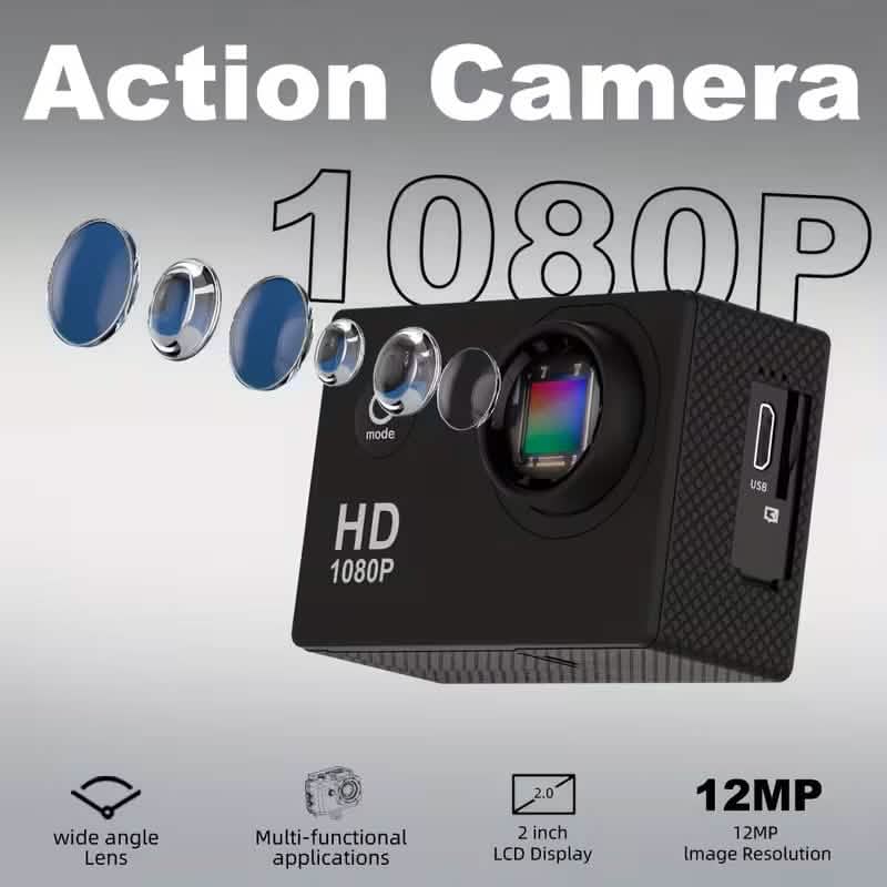 Caméra d'action Ultra HD 1080P – Grand angle 140°, objectif Fisheye, écran LCD