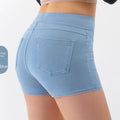 Short de yoga taille haute effet denim gainant et rehausseur de fessier – Short de sport amincissant avec contrôle du ventre