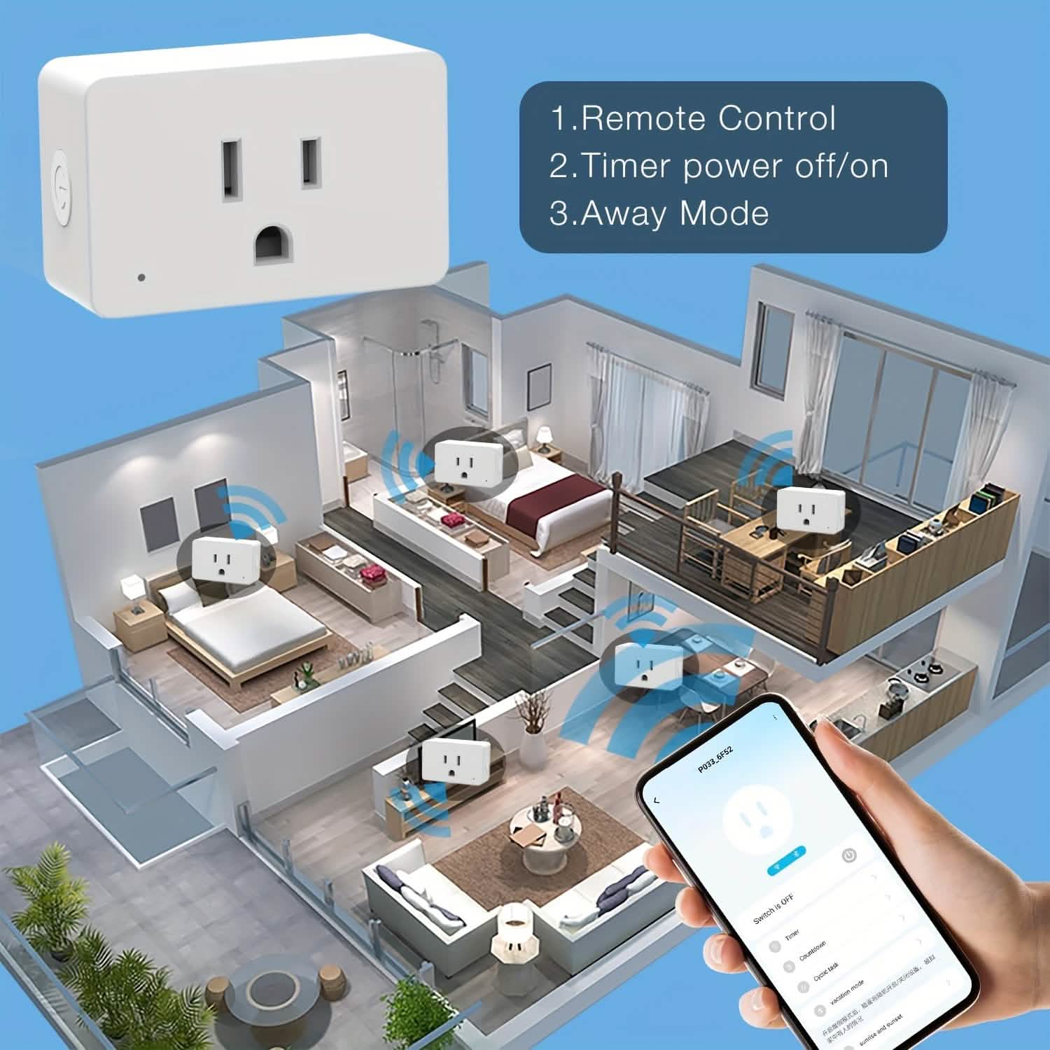 Lot de 2 : Prise intelligente Wi-Fi – 15A, minuterie et contrôle par application, compatible avec Alexa et Google Home