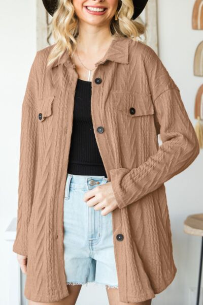 Veste femme rétro Camel à épaules tombantes et boutonnage intégral