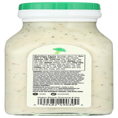 Vinaigrette Ranch végane biologique Whole Foods Market, 355 ml