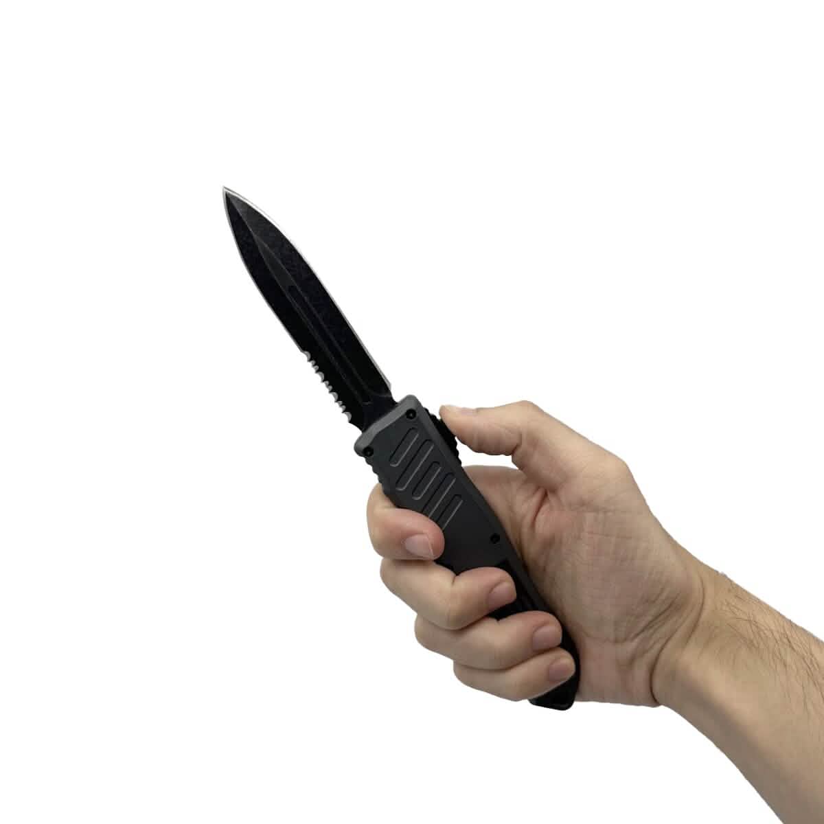 Lot de 2 : Couteau automatique OTF de 14 cm avec lame poignard semi-dentelée