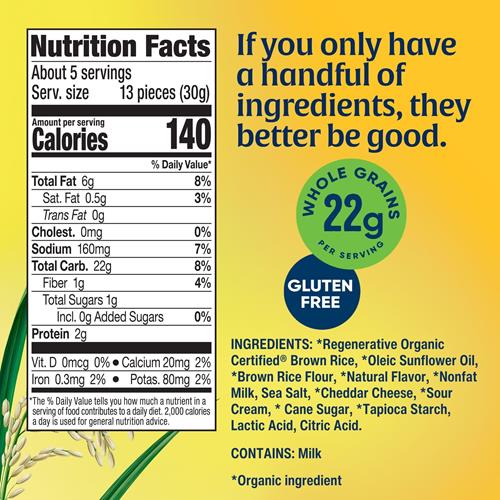 Lundberg Mini-Galettes de riz au cheddar blanc biologique, 142 g, Sans gluten, Certifié biologique par l'USDA, Vérifié sans OGM, Riz brun à grains entiers